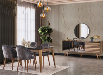 Complete e Braune Dining room Suite Dining table 4x Chairs Sideboard 7 pieces